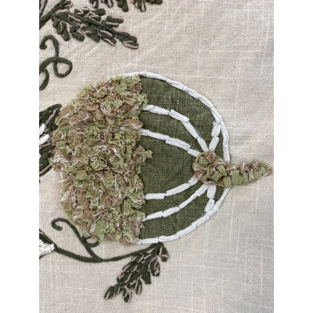 Rachel Zoe Table Runner 16x72 Beige Green Embroidered Pumpkin Farmhouse Autumn